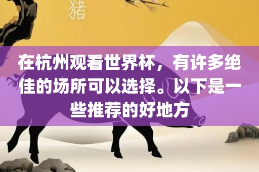 在杭州观看世界杯，有许多绝佳的场所可以选择。以下是一些推荐的好地方