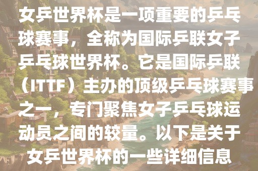 女乒世界杯是一项重要的乒乓球赛事，全称为国际乒联女子乒乓球世界杯。它是国际乒联（ITTF）主办的顶级乒乓球赛事之一，专门聚焦女子乒乓球运动员之间的较量。以下是关于女乒世界杯的一些详细信息