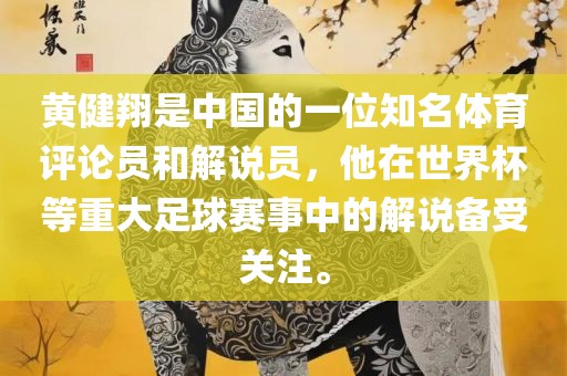 黄健翔是中国的一位知名体育评论员和解说员，他在世界杯等重大足球赛事中的解说备受关注。