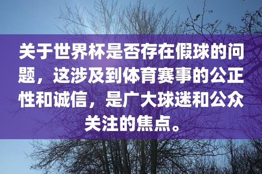 关于世界杯是否存在假球的问题，这涉及到体育赛事的公正性和诚信，是广大球迷和公众关注的焦点。