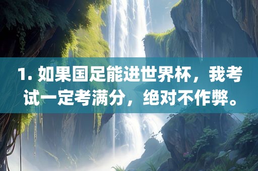 1. 如果国足能进世界杯，我考试一定考满分，绝对不作弊。
