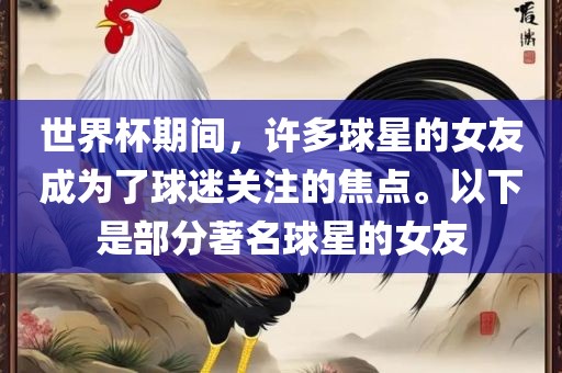 世界杯期间，许多球星的女友成为了球迷关注的焦点。以下是部分著名球星的女友