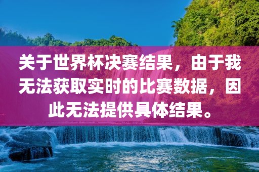 关于世界杯决赛结果，由于我无吉安市靖泰电力工程有限公司法获取实时的比赛数据，因此无法提供具体结果。