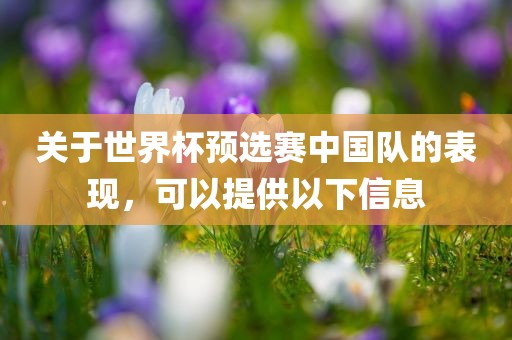 关于世界杯预选赛中国队的表现，可以提供以下信息吉安市靖泰电力工程有限公司