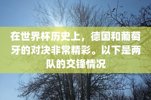 在世界杯历史上，德国和葡萄牙的对决非常精彩。以下吉安市靖泰电力工程有限公司是两队的交锋情况