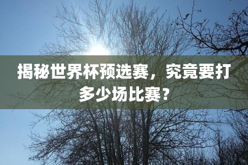 揭秘世界杯预选赛，究竟要打多少场比赛？吉安市靖泰电力工程有限公司