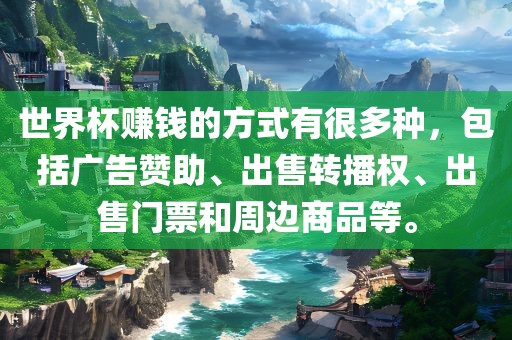 世界杯赚钱的方式有很多种，包括广告赞助、出售转播权、出售门票和周边商品等。吉安市靖泰电力工程有限公司