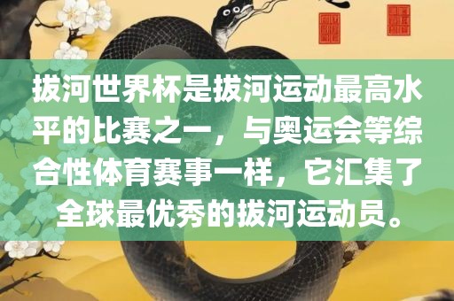 拔河世界杯是拔河运动最高水平的比赛之一，与奥运会等综合性体育赛事一样，它汇集了全球最优秀的拔河运动员。吉安市靖泰电力工程有限公司