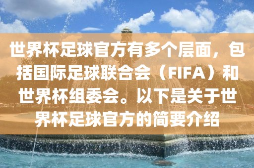 世界杯足球官方有多个层面，包括国际足球联合会（FIFA）和世界杯组委会。以下是关于世界杯足球官方的简要介绍吉安市靖泰电力工程有限公司