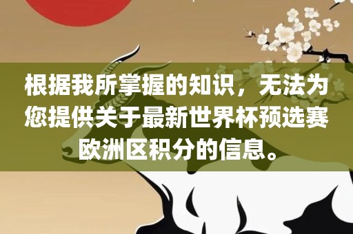 根据我所掌握的知识，无法为您提供关于最新世界杯预选赛欧洲区积分的信息。
