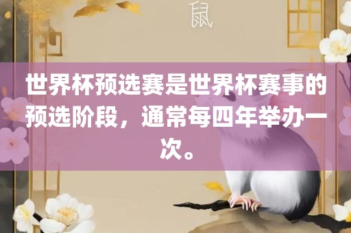 世界杯预选赛是世界杯赛事的预选阶段，通常每四年举办一次。