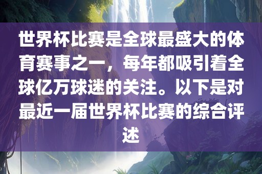 世界杯比赛是全球最盛大的体育赛事之一，每年都吸引着全球亿万球迷的关注。以下是对最近一届世界杯比赛的综合评述